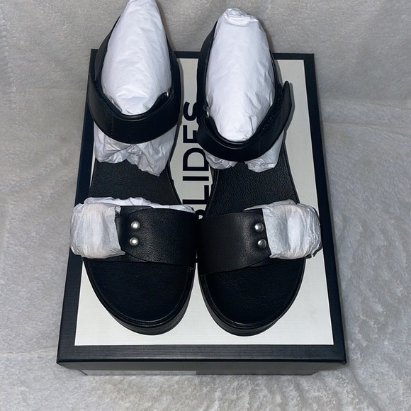 NWT J/SLIDES QUEST Black Leather Wedge Sandal - Picture 7 of 14
